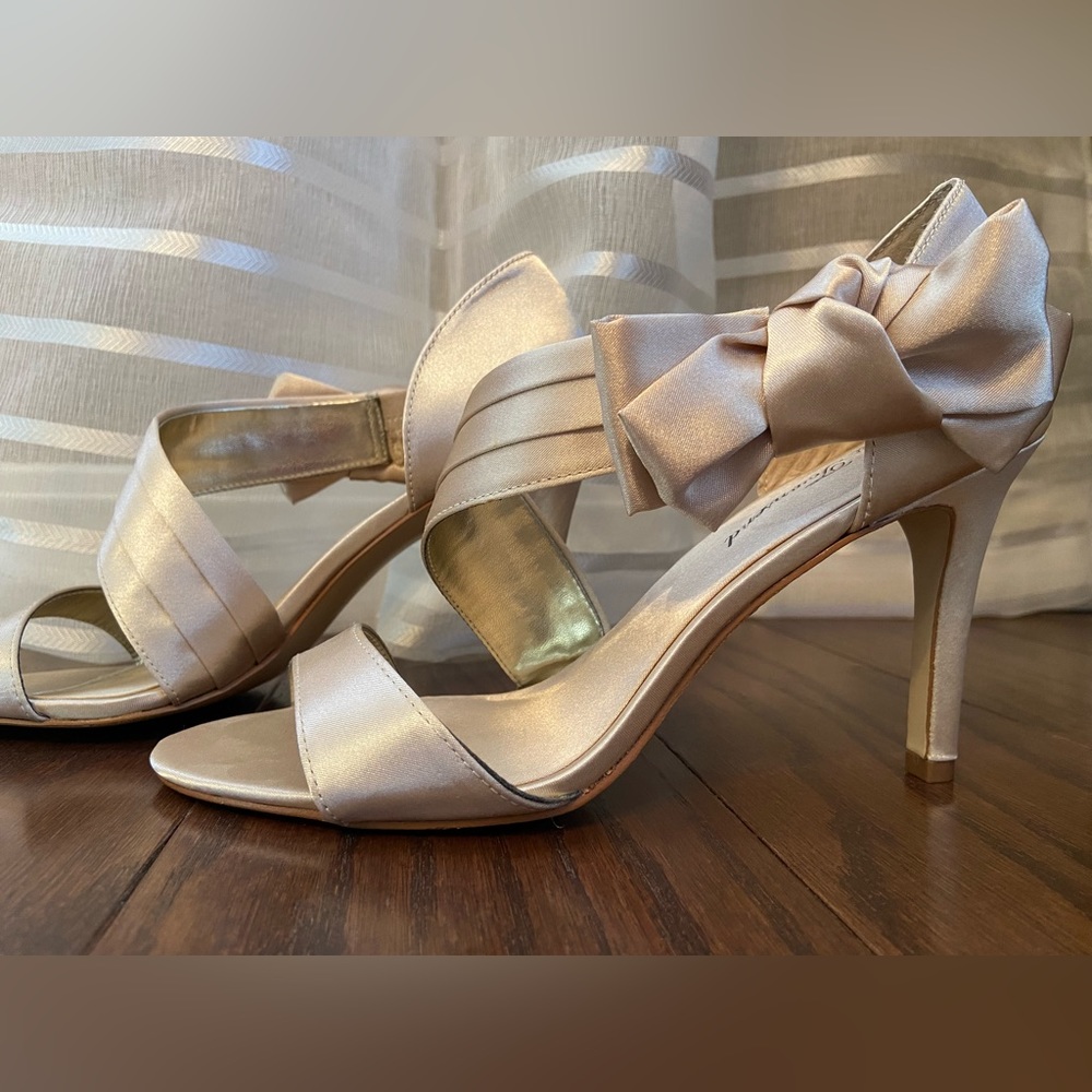 SOLD Lulu Townsend champagne gold bow wrap heels